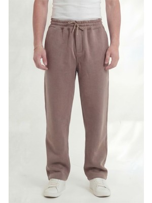 Kahverengi Erkek 3 Iplik Baggy Oversize Bol Eşofman Altı Arka Cepli Yumuşak Pamuklu