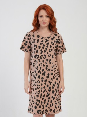 Cotonhause Kadın Kısa Kol Emzirme Kolaylıklı %100 Pamuk Hamile Lohusa Bej Gecelik COT519123