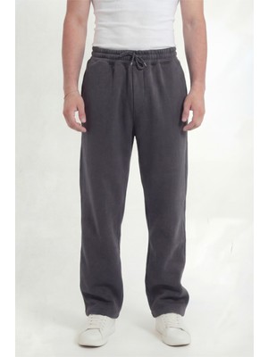 Füme Erkek 3 Iplik Baggy Oversize Bol Eşofman Altı Arka Cepli Yumuşak Pamuklu