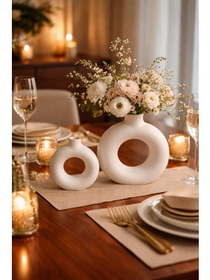 Zuri Design Dekoratif Yuvarlak Beton Bohem 2'li Vazo Seti