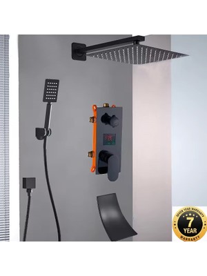 OEM Ankastre Dijital Sıcaklık LED Ekran Duş Seti Mat Siyah 3 Yollu Şelale Sıva Altı Dahil 7 Yıl Garanti