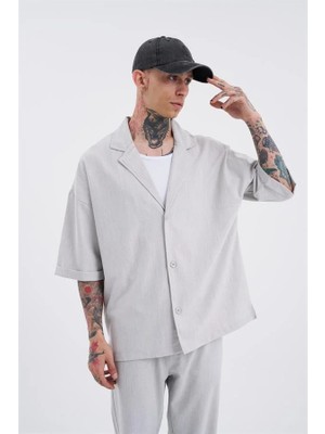 Machinist Erkek Striped Gömlek Açık Gri