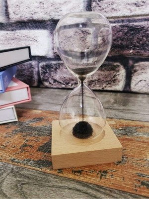 Feyza Design Şık Ahşap Standlı Manyetik Kum Saati, Dekoratif ve Fonksiyonel Tasarım