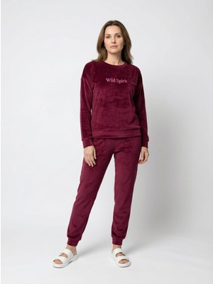 Love Giyim Yazılı Kadife Pijama Takımı