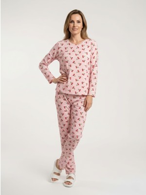 Love Giyim Kiraz Desenli Yuvarlak Yaka Pijama Takımı
