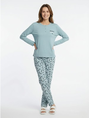 Love Giyim Yaprak Desenli Pijama Takımı