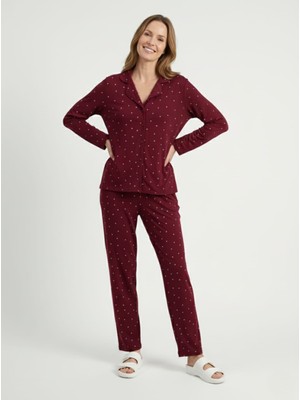 Love Giyim Kalp Desenli Düğmeli Pijama Takımı