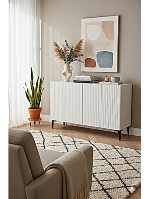 Ceneyra KA1214B- ZEYNEP120 Lazer Çizgili Konsol , Tv Sehpası , Çok Amaçlı Dolap 120CM Beyaz