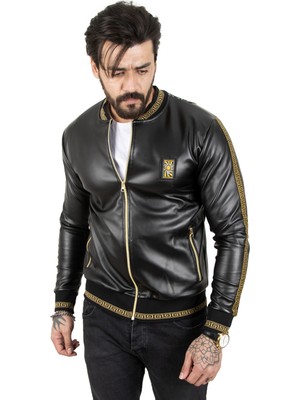 DeepSEA Erkek Siyah Modern Tasarım Arkası Baskılı Likralı Suni Deri Ceket Mont 2210350