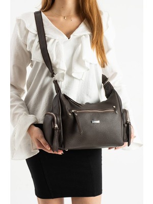 Asel Çanta,Kahverengi  Kadın Omuz ve Çapraz Askılı Çok Bölmeli Günlük Çanta