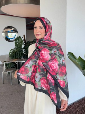 Moda Nuda Mira Ipek Desenli Pamuk Soft Şal Mena Serisi Kırmızı Siyah