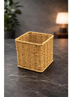 Yzhome Hasır Rattan Kaşıklık Organizer Masa Tezgah Üstü Kare 11CM