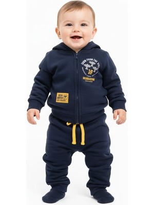 Butik Erkek Bebek %100 Pamuklu Ceketli 2'li Takım Kapüşon Detaylı