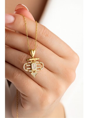 Çekirdek Jewelry 925 Ayar Gümüş Altın Kaplama Baget Taşlı Kolye