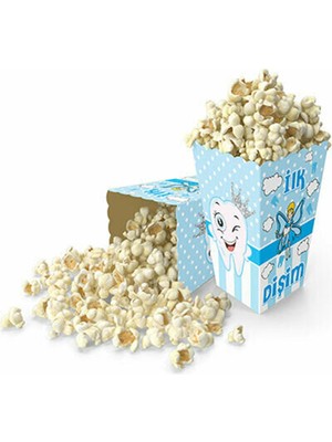 Patladı Gitti Ilk Dişim Mavi Popcorn Kutu Ikram Mısır Kutusu 8'li Erkek Temalı Diş Partisi Pop Corn