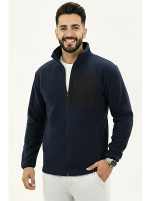 Lacivert Erkek Softshell Anti Peeling Polar Ceket 3 Cepli Tam Fermuarlı Ön Parça Detaylı
