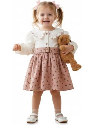 Pinomio Kids Kız Çocuk Yakalı Kalp Baskılı Etekli Takım