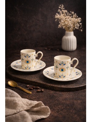 Yzhome 2 Kişilik Porselen Nazar Göz Kahve Fincan Takımı Seti 90ML