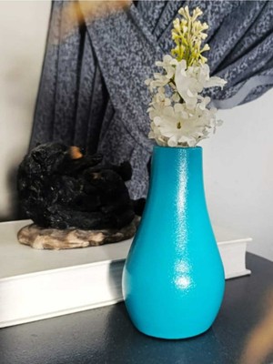 Yeşil ve Turkuaz Renkli, Dekoratif Damla Vazo, 13X7 cm