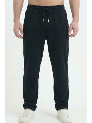 Erkek Siyah Baggy Bol Paça Oversize Relaxed 4 Mevsim Eşofman Altı Bol Paça 2 Iplik Tam Kalıp