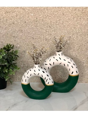 Yeşil Renkli Modern 2'li Vazo Takımı, Şık ve Zarif Dekorasyon Parçası