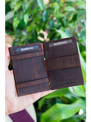 Garbalia Magic Hakiki Deri Rfıd Engelleyici Unisex Sihirbaz Mürdüm Kartlık Cüzdan