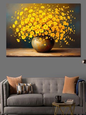 Canlı Sarı Çiçekli Dekoratif Vazo Tablo, Şık ve Modern Tasarım