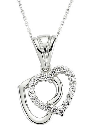 Fm Gümüş Çift Kalpli Bayan Kolye