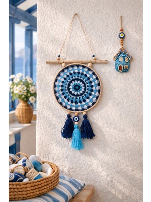 Makromenis Nazarlık Düşkapanı Nazar Boncuğu Rüya Tutucu Kapı Süsü Duvar Süsü Dreamcatcher Mandala
