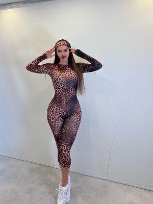 Pink Life Leopar Bandanalı Midi Şort Tulum