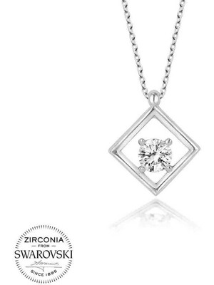 cleovibe Swarovski Taşlı Gümüş Dörtgen Bayan Kolye