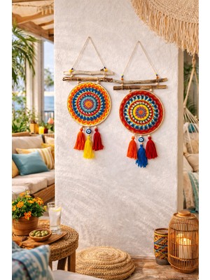 Makromenis Nazarlık Düşkapanı Nazar Boncuğu Rüya Tutucu Kapı Süsü Duvar Süsü Dreamcatcher Mandala