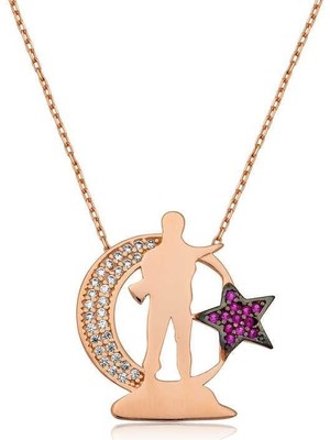 cleovibe Gümüş Rose Ay Yıldız Asker Bayan Kolye