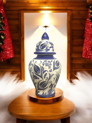 El Yapımı Çini Küp Vazo, Renkli Çiçek Desenli, 25 cm