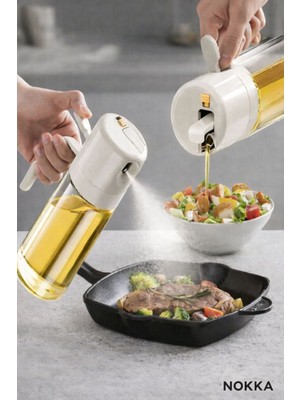 Nokka Çift Fonksiyonlu Cam Yağdanlık 450ML Zeytinyağı Sıvıyağ Şişesi Airfryer Sprey Yağlık