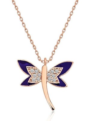 cleovibe Gümüş Rose Lacivert Yusufçuk Bayan Kolye