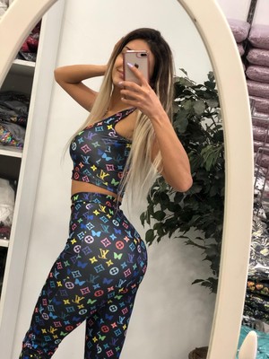 Pink Life Siyah Desenli Pantolonlu Ikili Takım