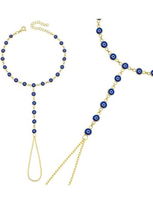 cleovibe Gümüş Gold Lacivert Nazar Boncuklu Şahmeran