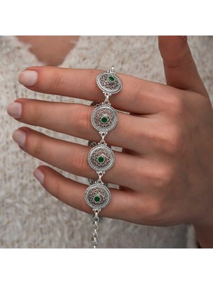 cleovibe Gümüş Telkari Zümrüt Taşlı Kadın Bileklik