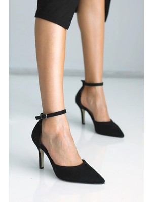 La Limar Siyah Süet Stiletto Sivri Burun Kadın Topuklu Ayakkabı 2180