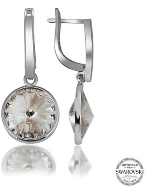 cleovibe Swarovski Crystal Taşlı Gümüş Beyaz Sallantılı Kadın Küpe