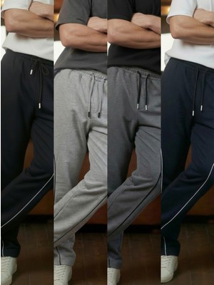 Erkek 4'lü Paket Baggy Biyeli Oversize Relaxed 4 Mevsim Eşofman Altı Bol Paça 2 Iplik Tam Kalıp