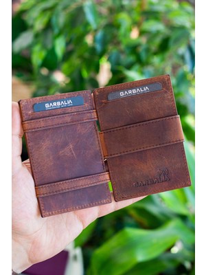 Garbalia Magic Hakiki Deri Rfıd Engelleyici Unisex Sihirbaz Mürdüm Kartlık Cüzdan