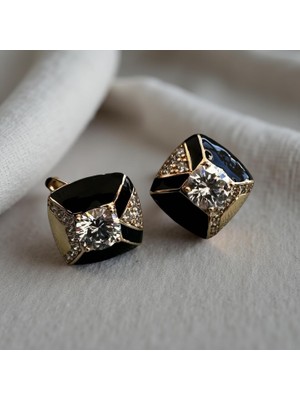 Luckyb Store Siyah Gold Taşlı Xuping Küpe