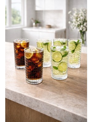 Yzhome 6 Lı Kristal Cam Meşrubat Kokteyl Bardağı Uzun Bardak 400ML