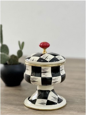 Şekerlik Dama Dekor Emaye Kapaklı, Şık ve Fonksiyonel Tasarım