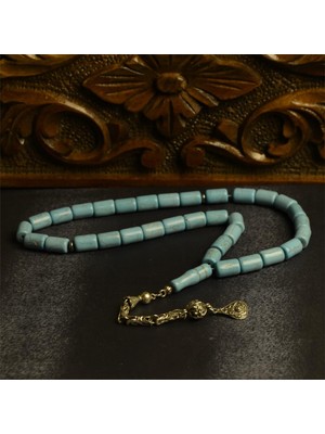 Burhan Sağlam Kesme Kesim 12X8 mm Firuze Taşı Alpaka Püsküllü Tesbih