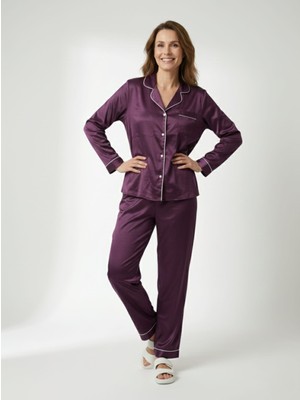 Love Giyim Saten Düğmeli Pijama Takımı