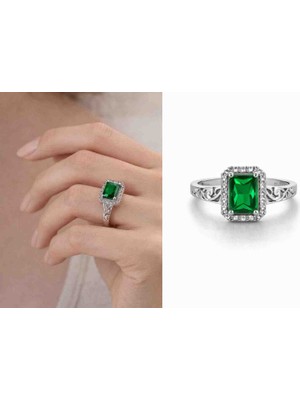 Hid Silver Kopkdyzkm Kare Oval Prenses Kesim Desenli Yüzük Modeli