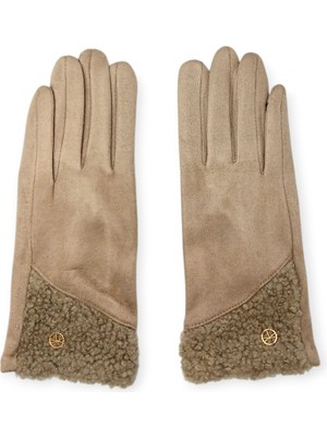 Mustran Syt Kadın Kürklü Kadife Dokunmatik Eldiven Şık Sıcak Tutan Peluş Kışlık Hediyelik